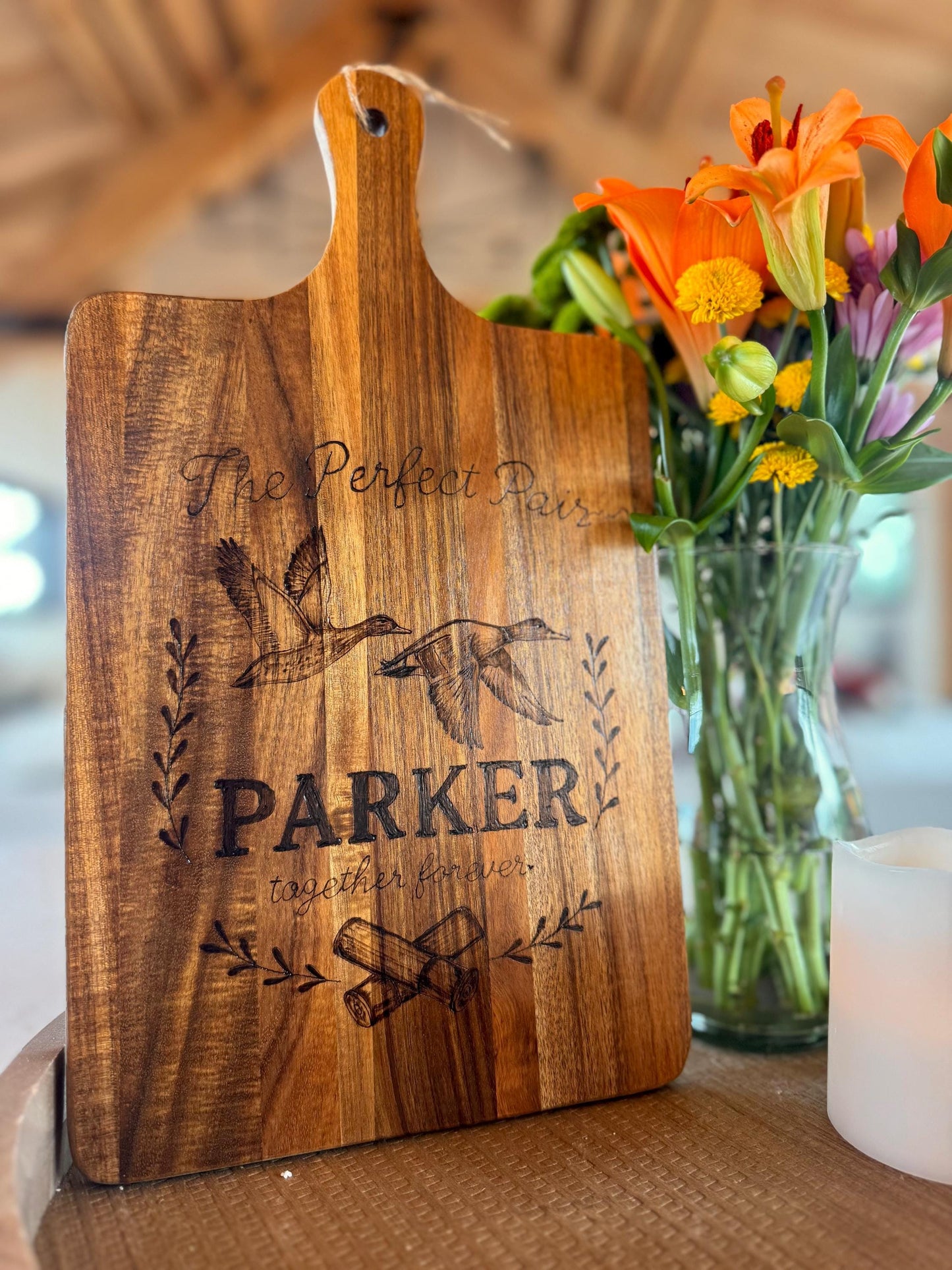 personalized hunting couple cutting board
