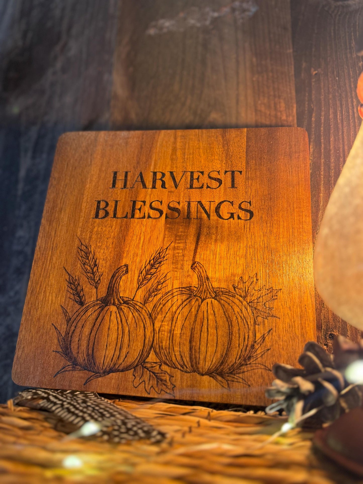 fall themed decor plate/harvest blessings