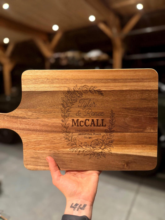 Custom Wood Burned Cutting Board: Wedding Charcuterie Board