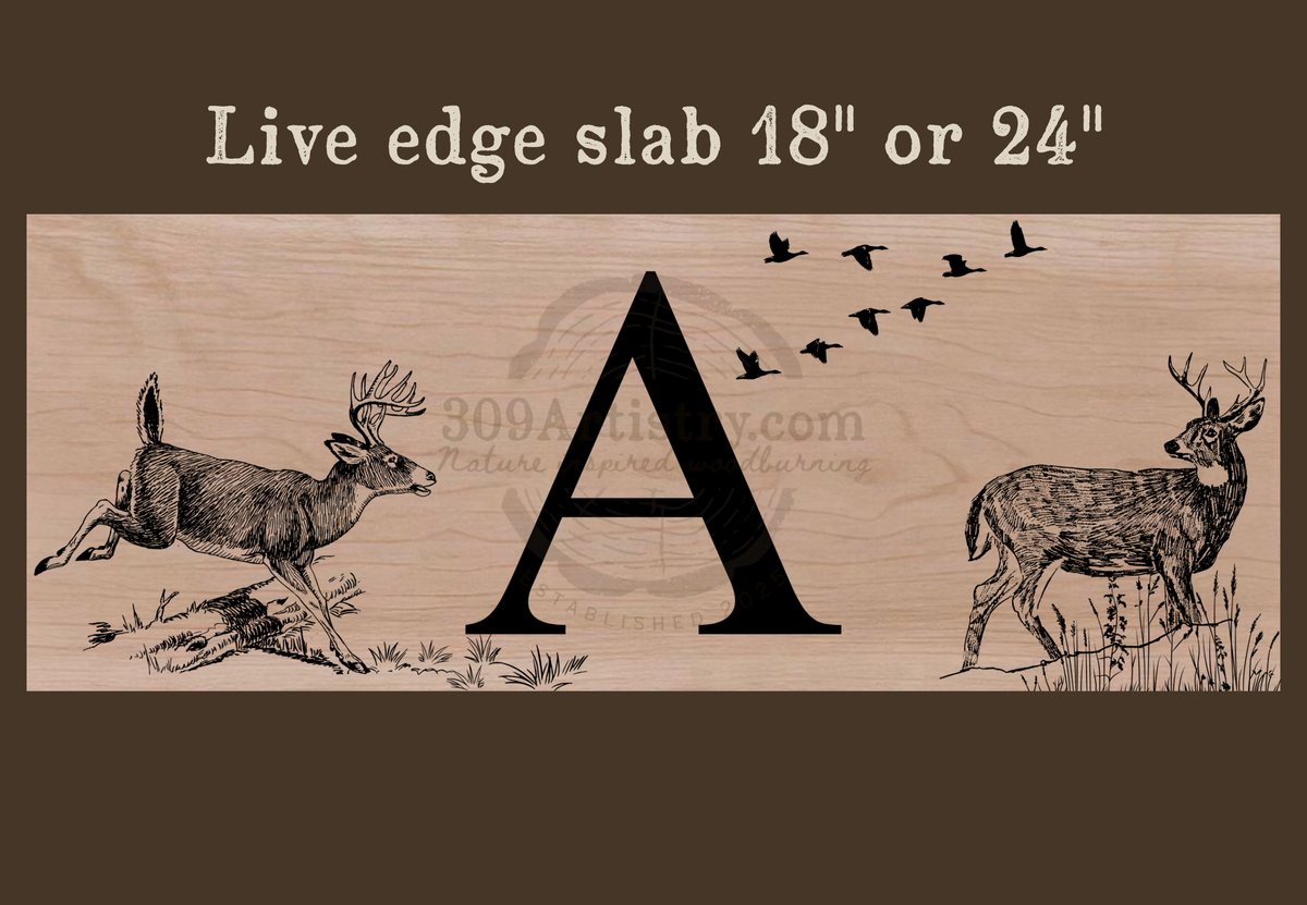 Custom letter live edge slab 18" or 24"