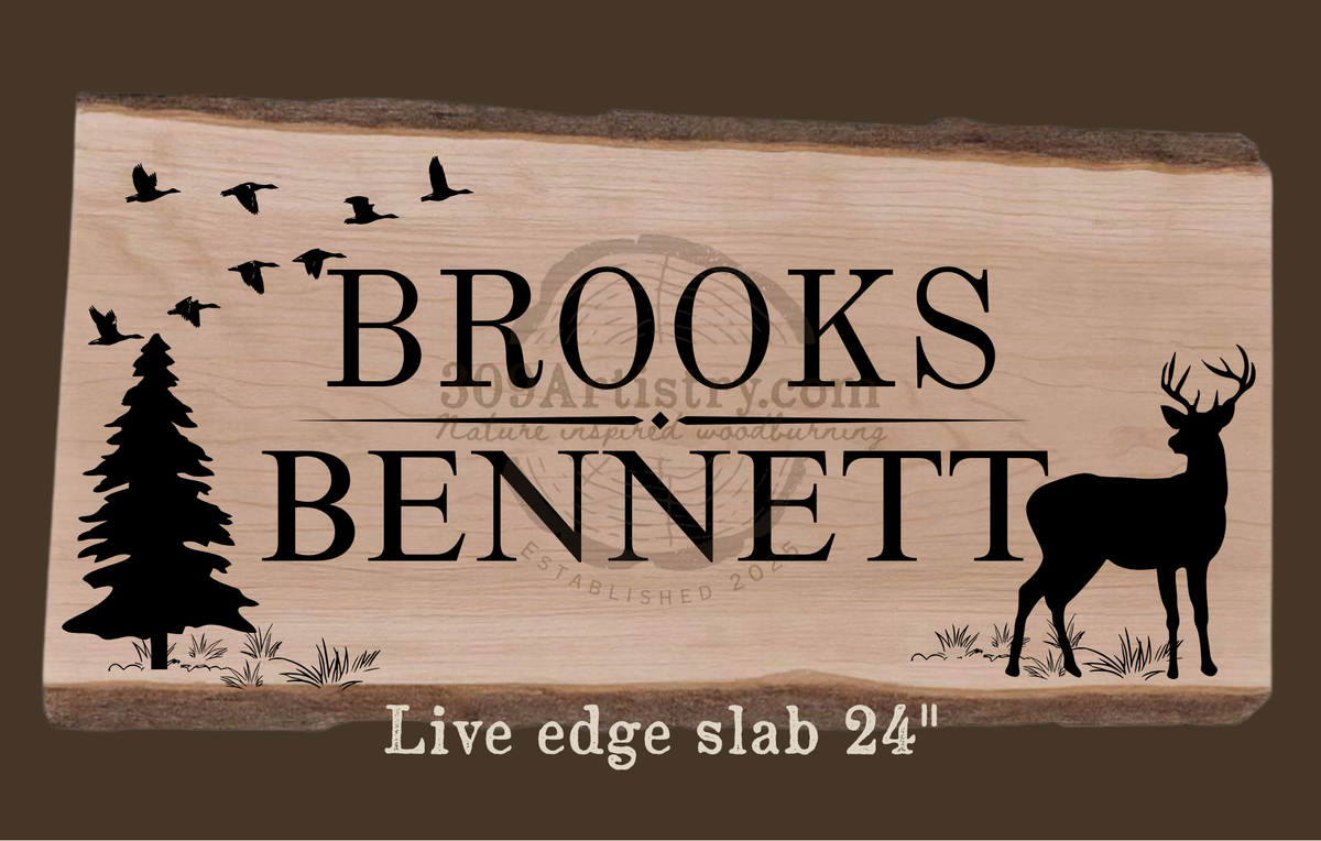Custom name live edge slab (Deer)