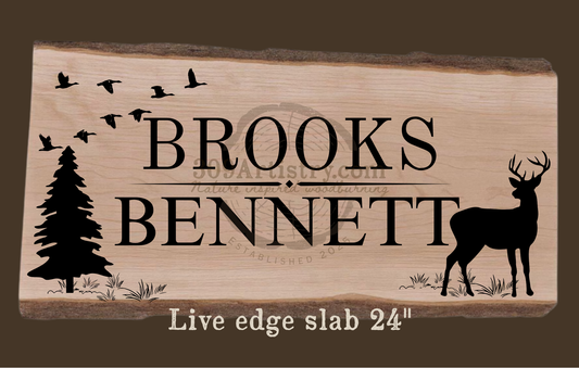 Custom name live edge slab (Deer)