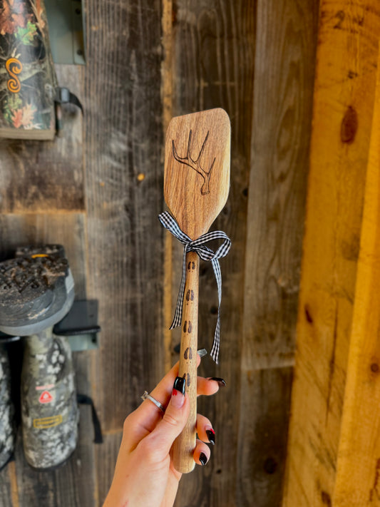 Wood burned antler spatula