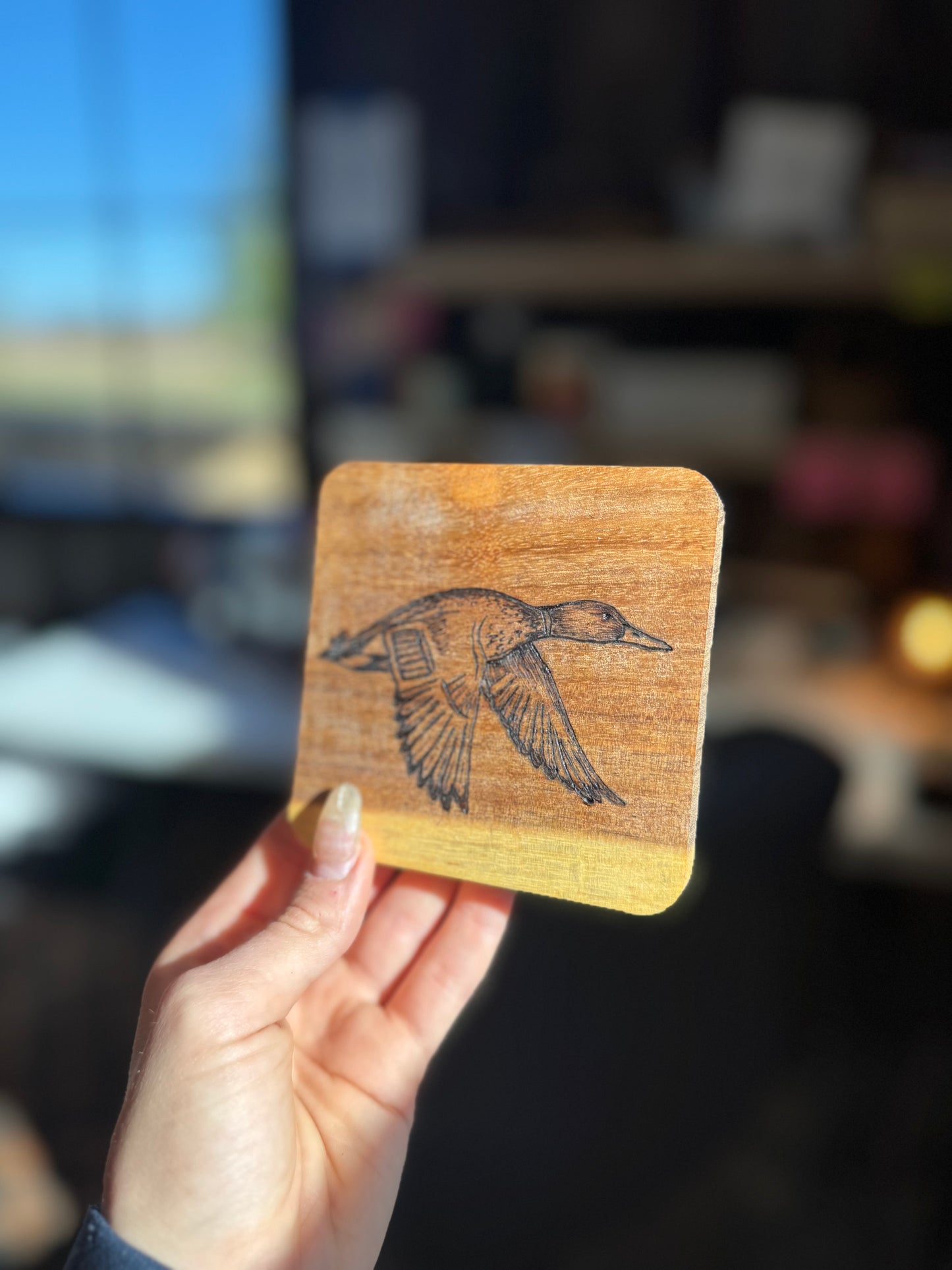 Custom wood burned design