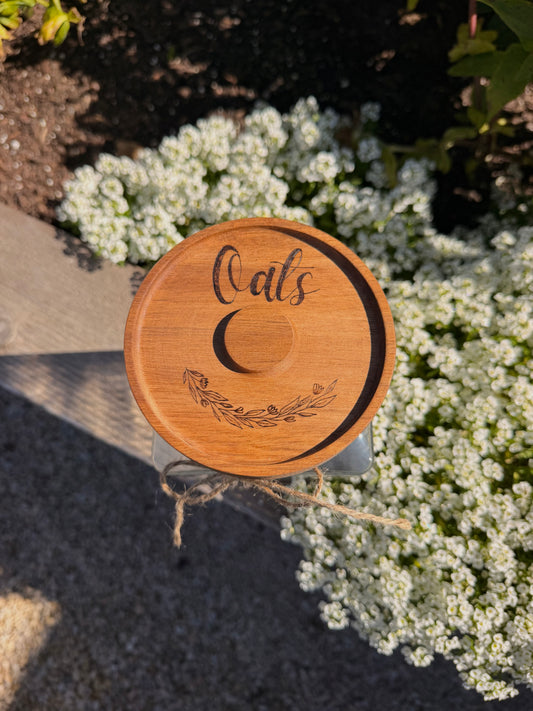 Wood-burned glass jar "oats"