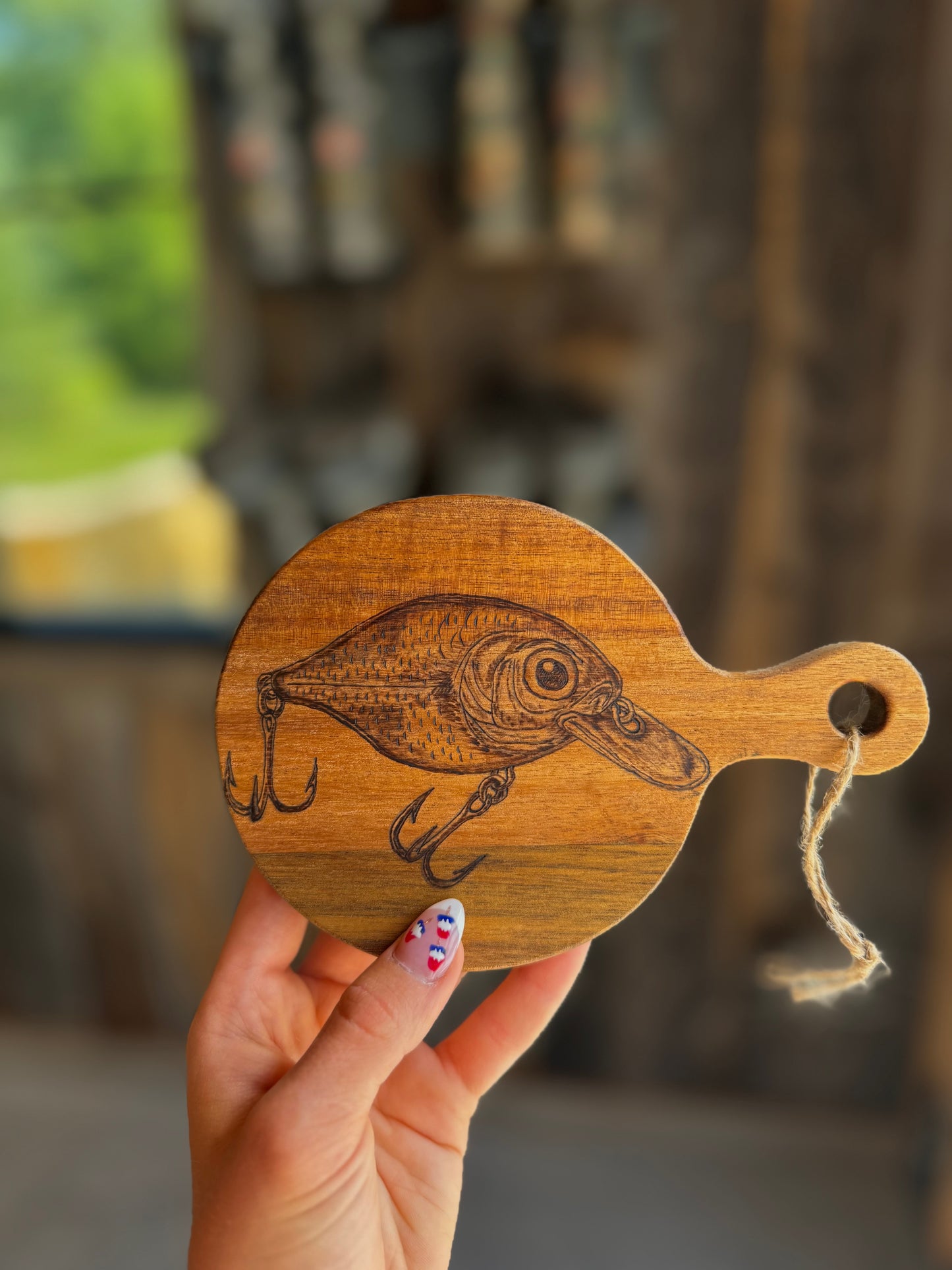 Custom wood burned design