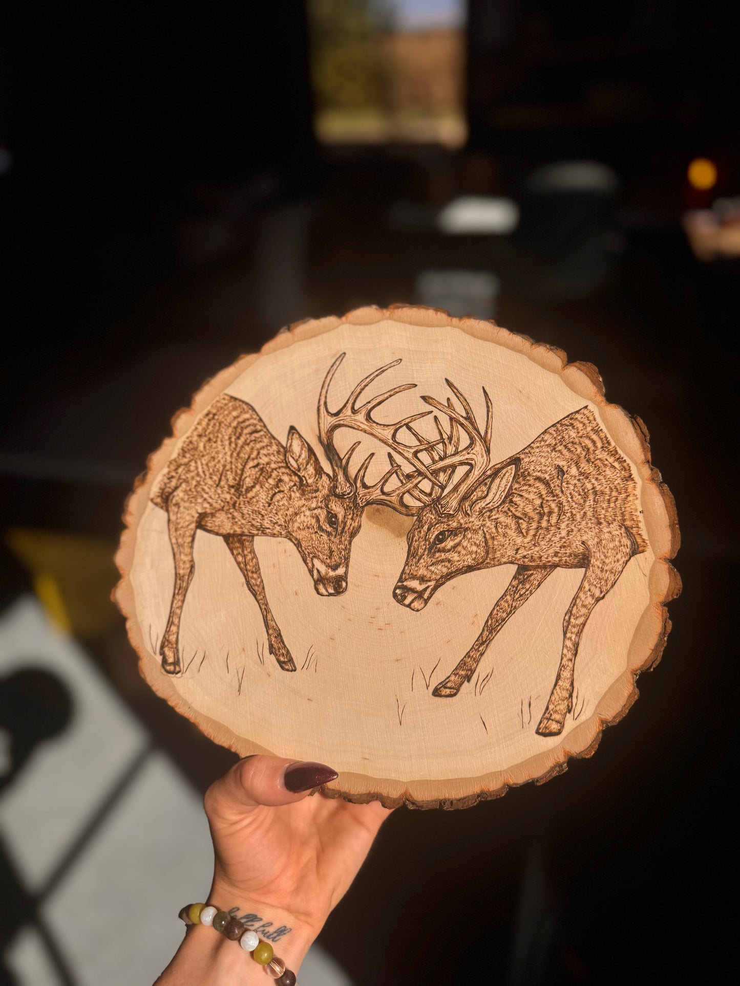 Buck sparring wood slab