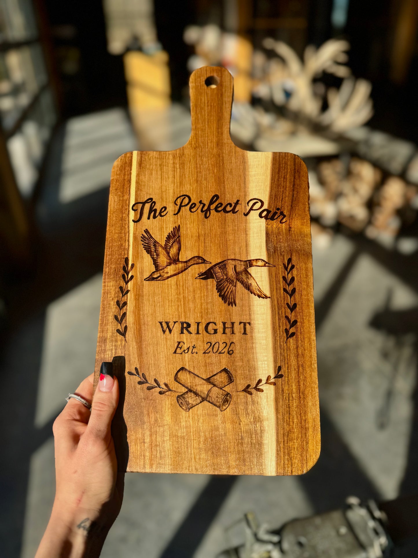 personalized hunting couple cutting board