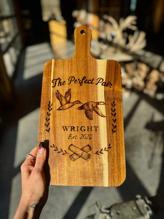 personalized hunting couple cutting board