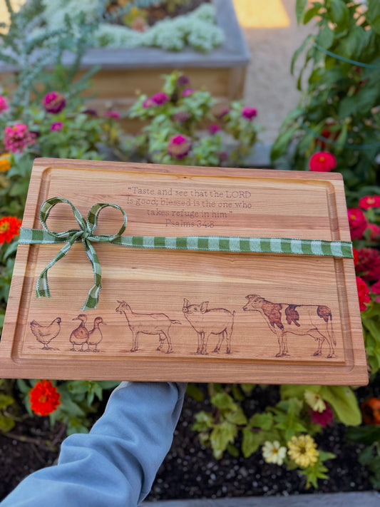 Psalm 34:8 farm cutting board
