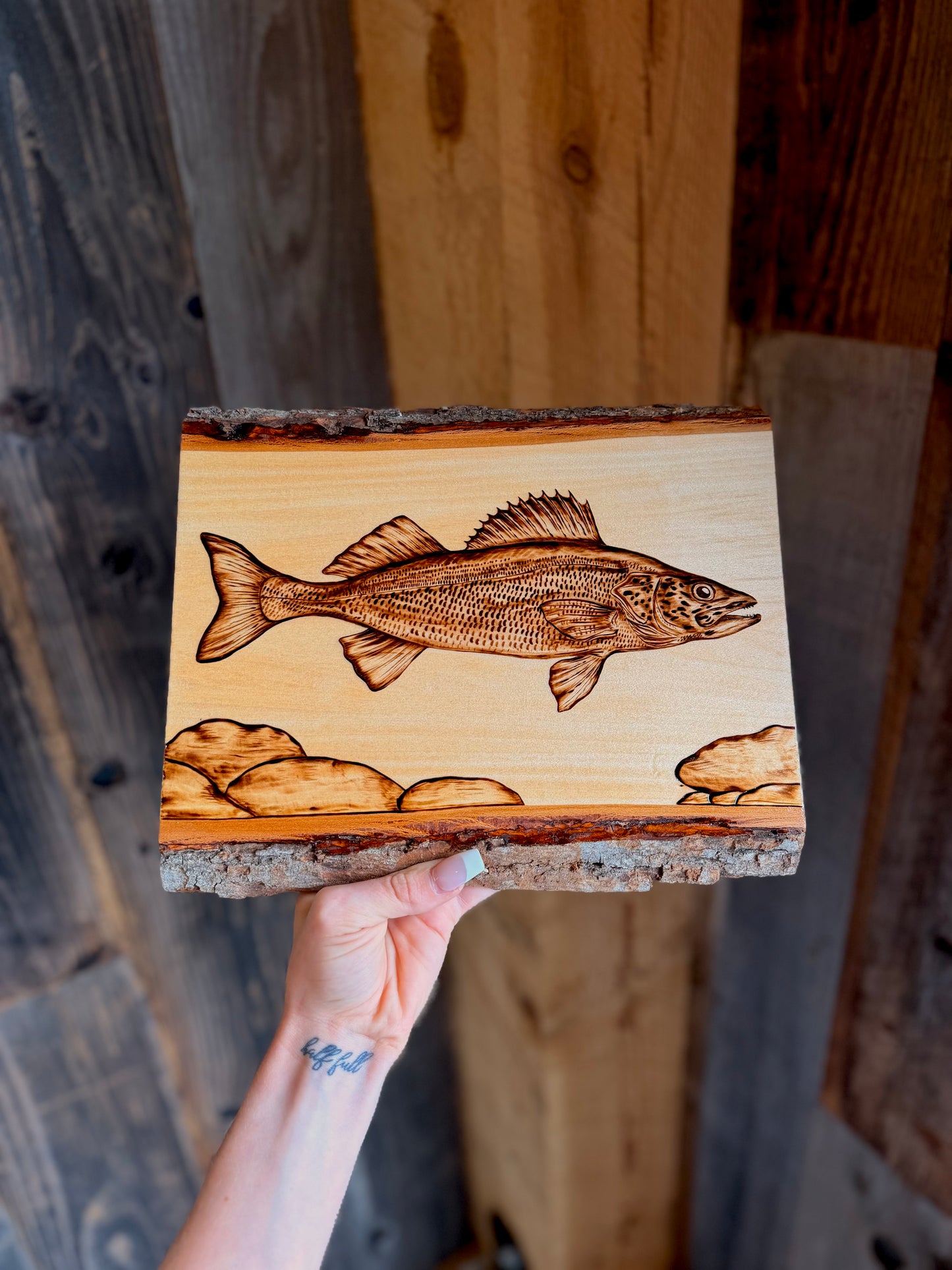 Walleye woodburned plank