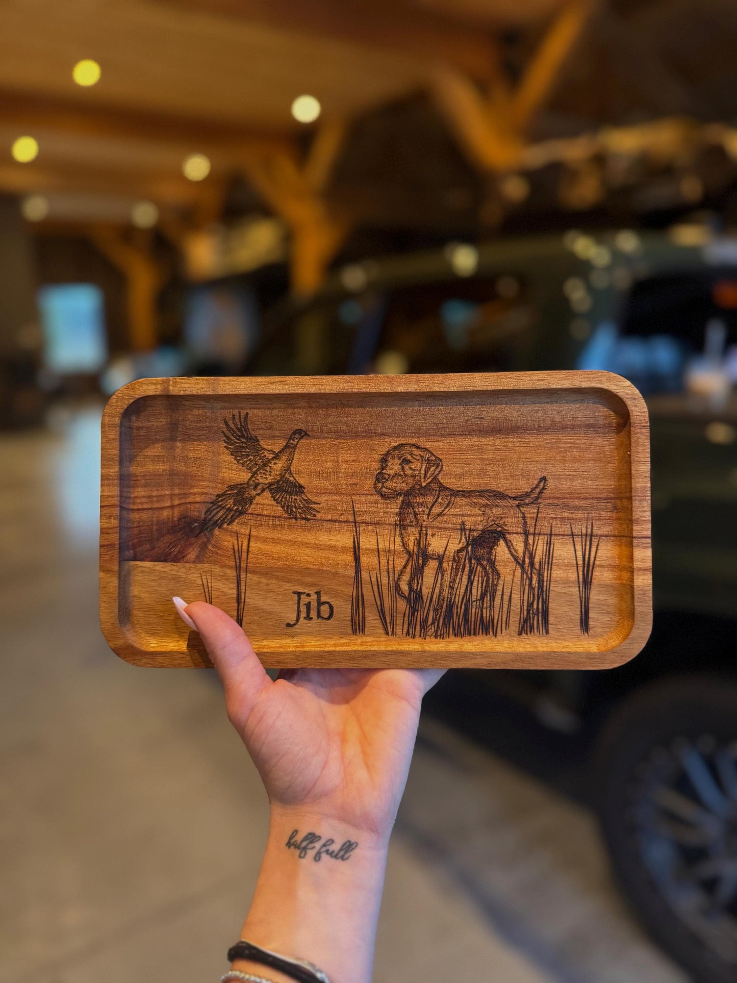 Custom wood burned hunting tray
