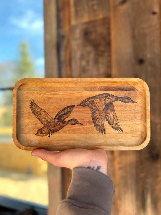 Wood burned duck decorative tray