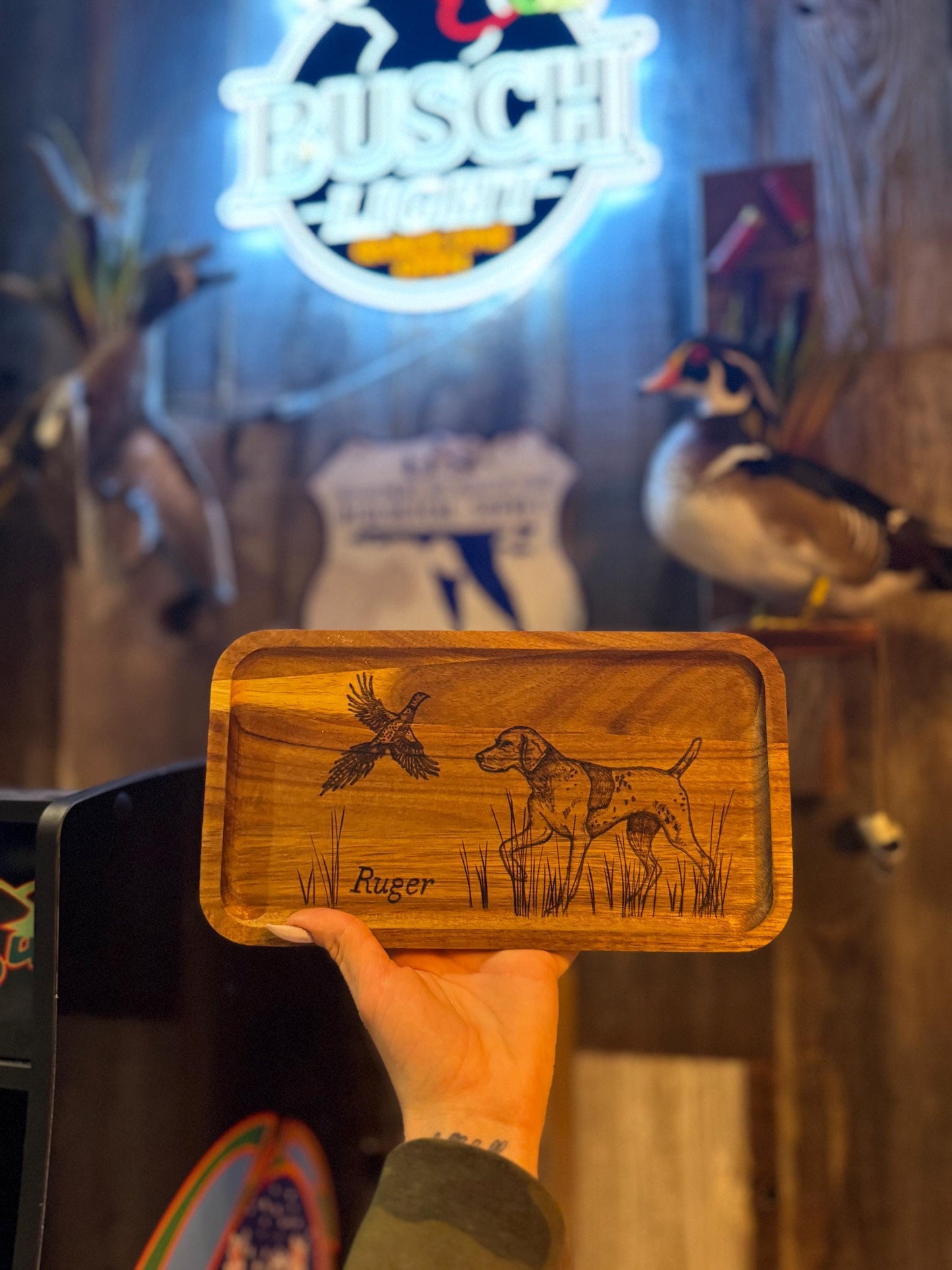 Custom wood burned hunting tray