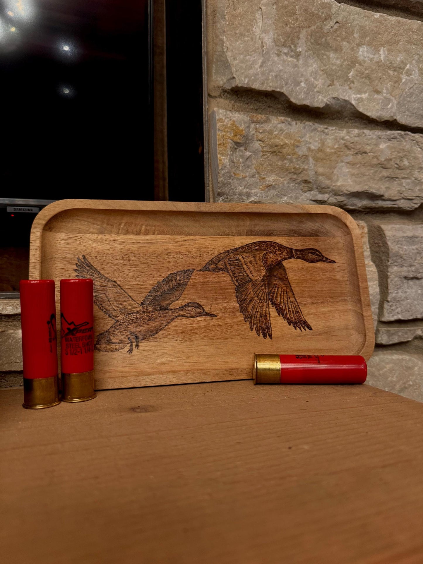 Wood burned duck decorative tray