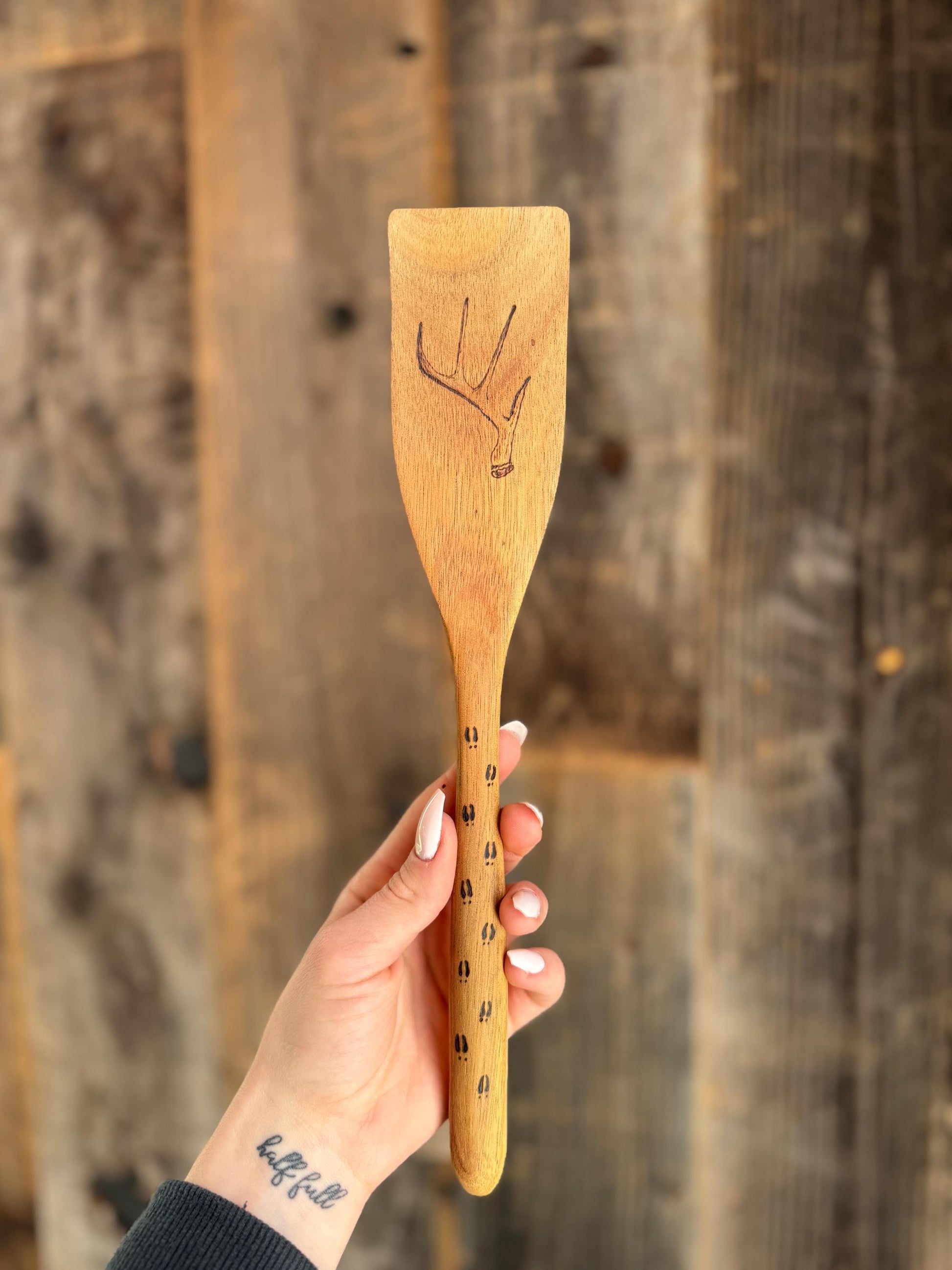 Wood burned antler spatula/CUSTOM antler spatula