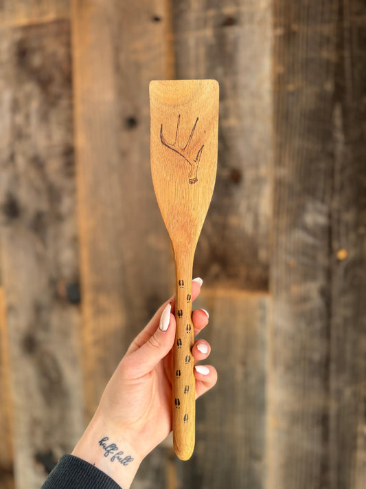 Wood burned antler spatula/CUSTOM antler spatula