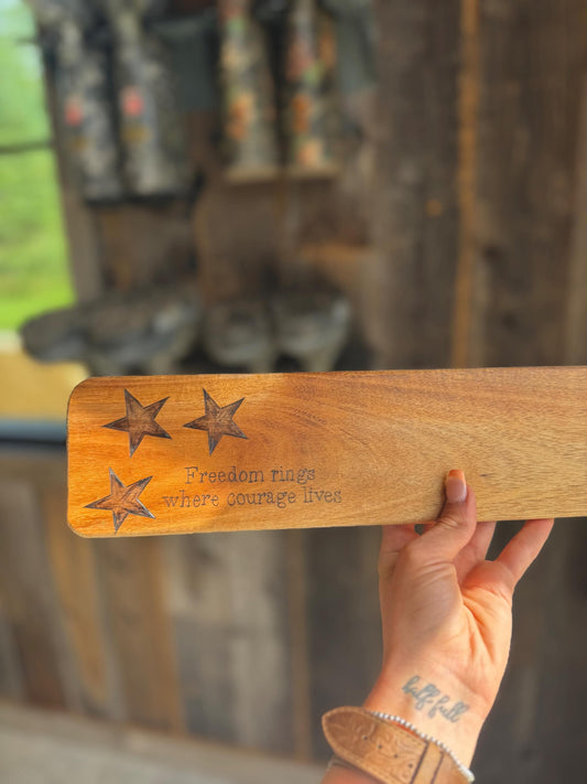 Hand Burned Wood Freedom Board: Patriotic Charcuterie Decor