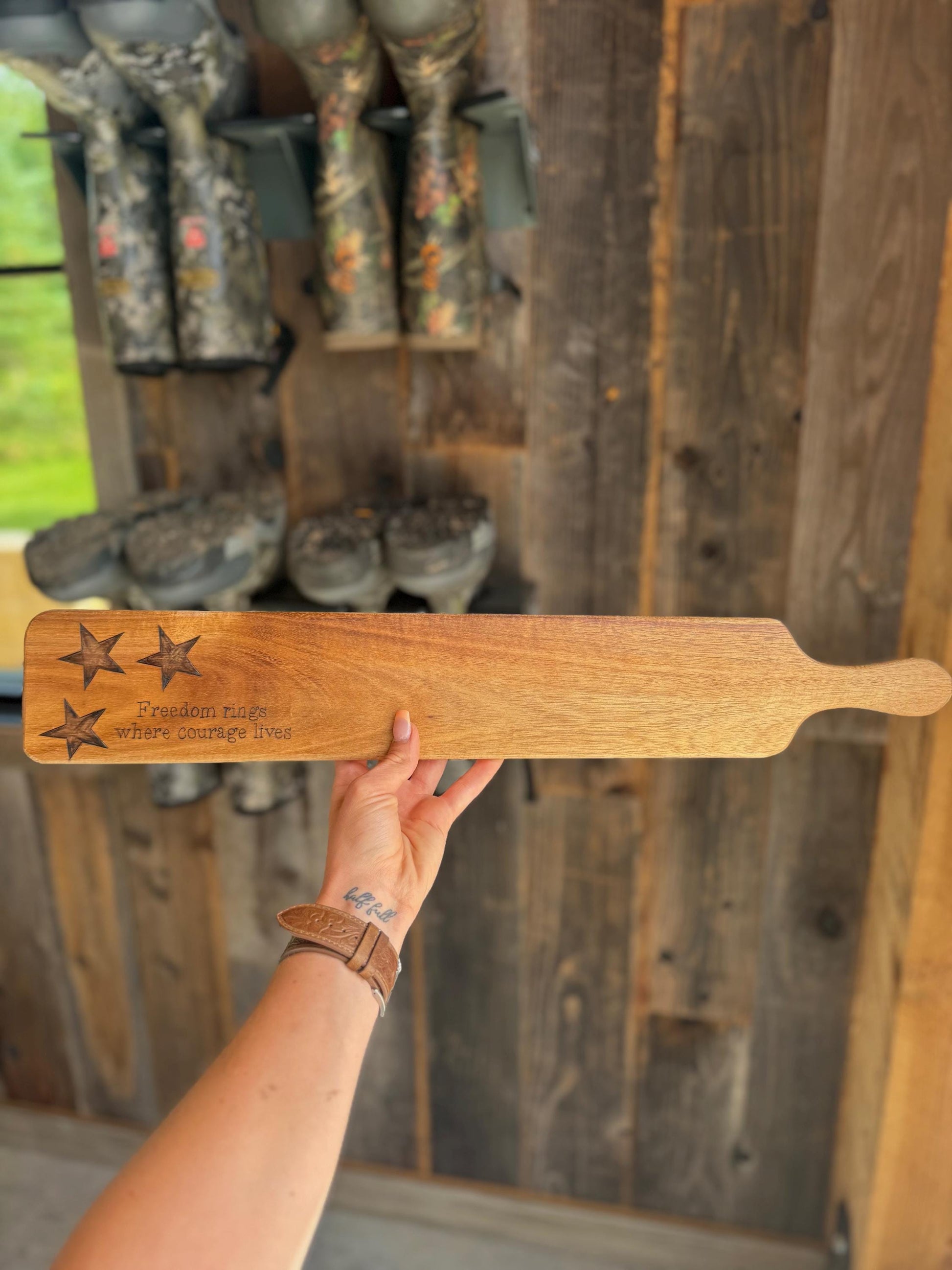 Hand Burned Wood Freedom Board: Patriotic Charcuterie Decor