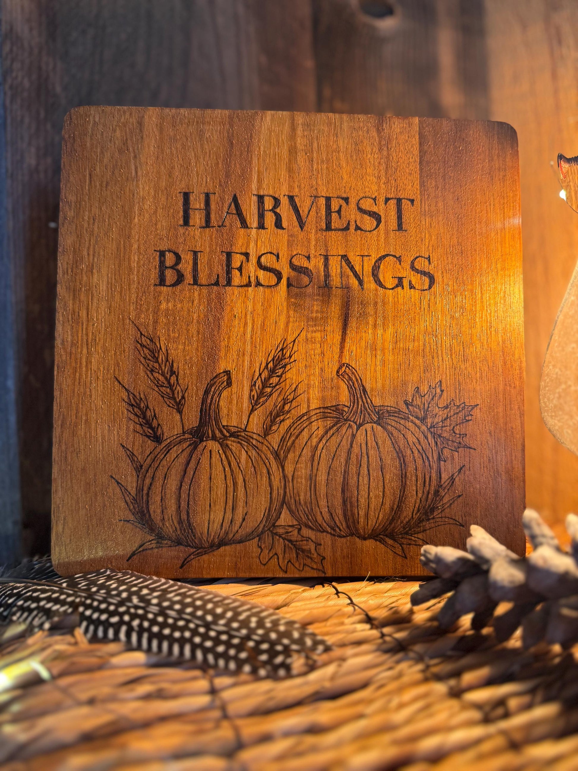fall themed decor plate/harvest blessings