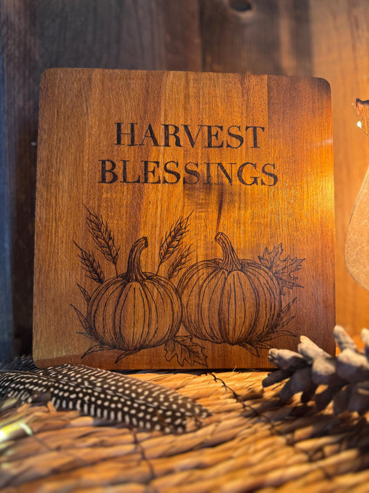 fall themed decor plate/harvest blessings