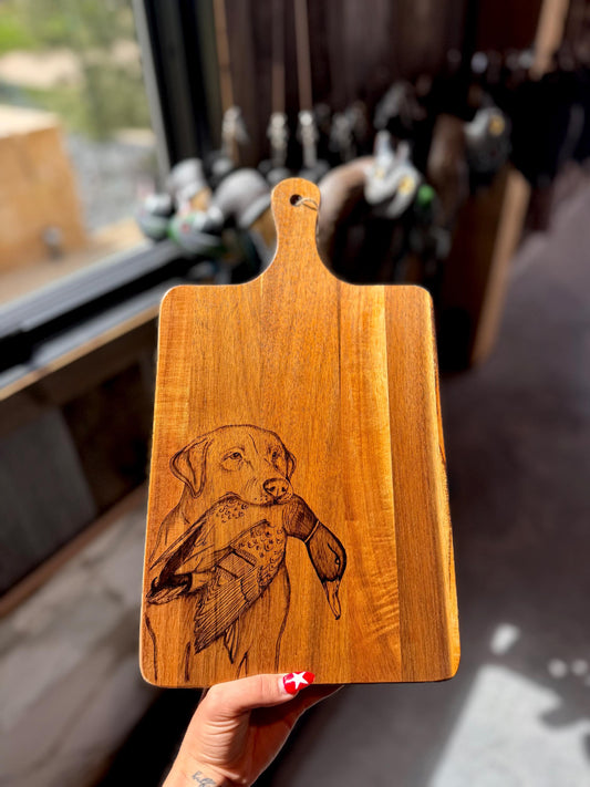 Duck dog wood burned board