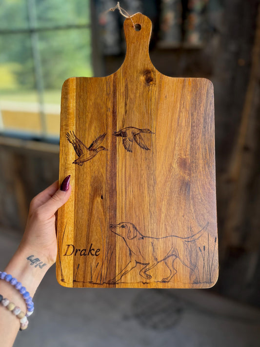 Custom bird hunting dog cutting board