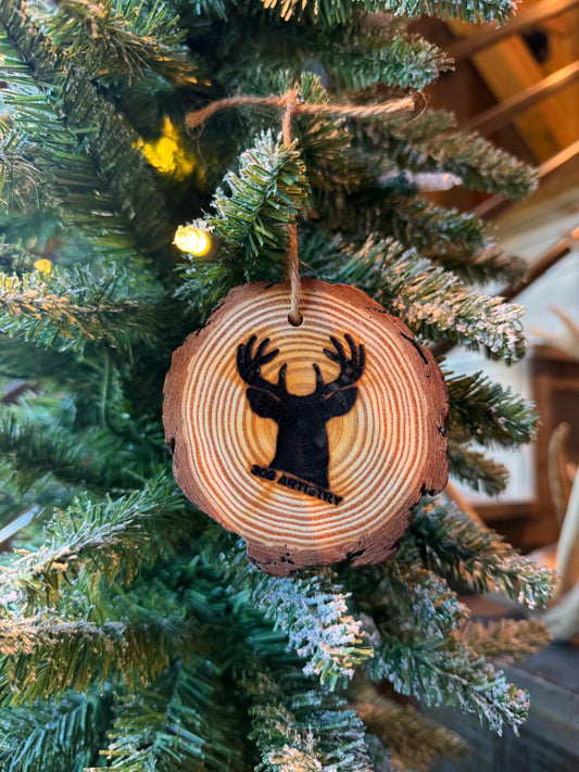 Wood Burned Buck Ornament: Natural Wood Slice, Twine Hanger