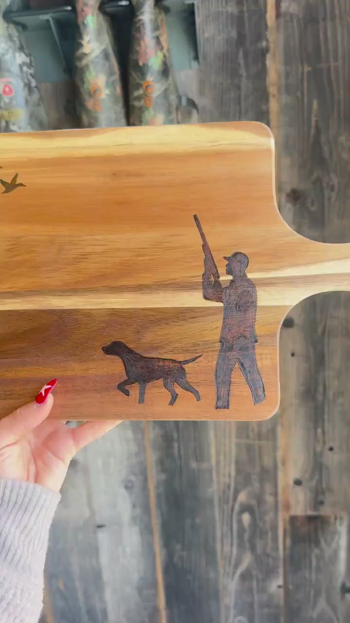 Duck hunter: wood burned cutting board