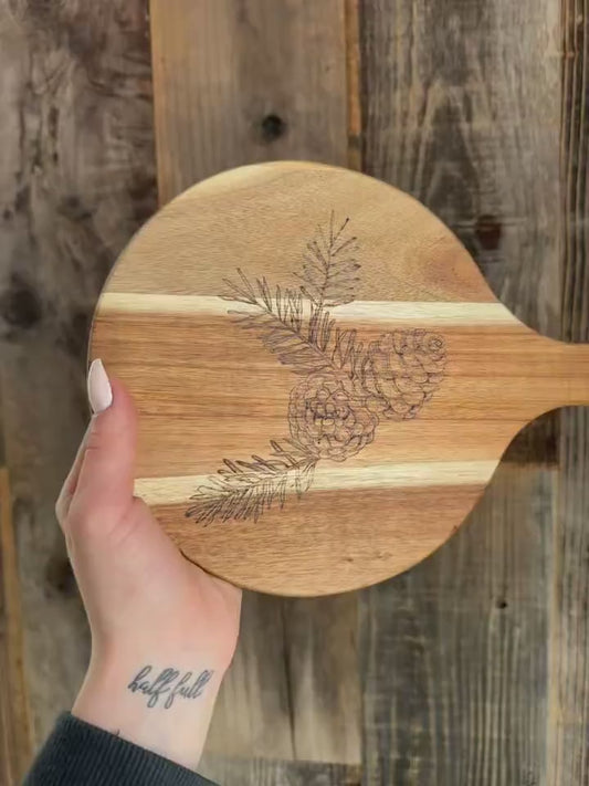 wood burned home decor pinecone