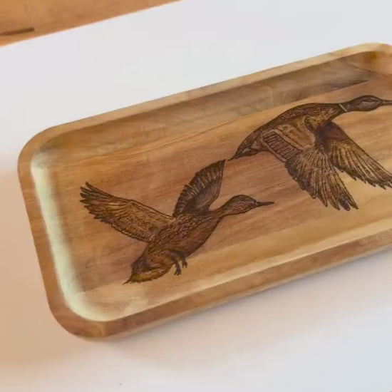 Wood burned duck decorative tray