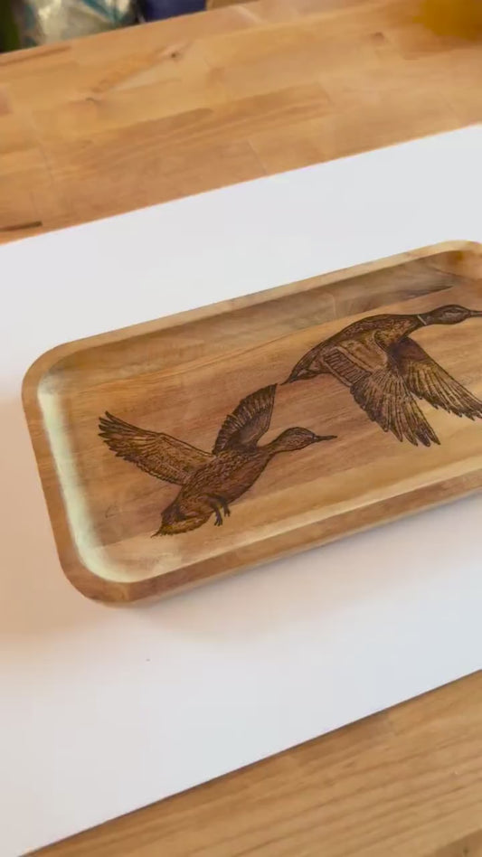 Wood burned duck decorative tray