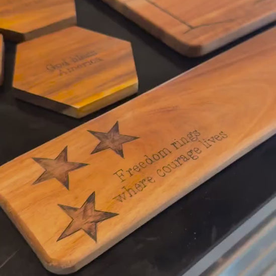 Hand Burned Wood Freedom Board: Patriotic Charcuterie Decor