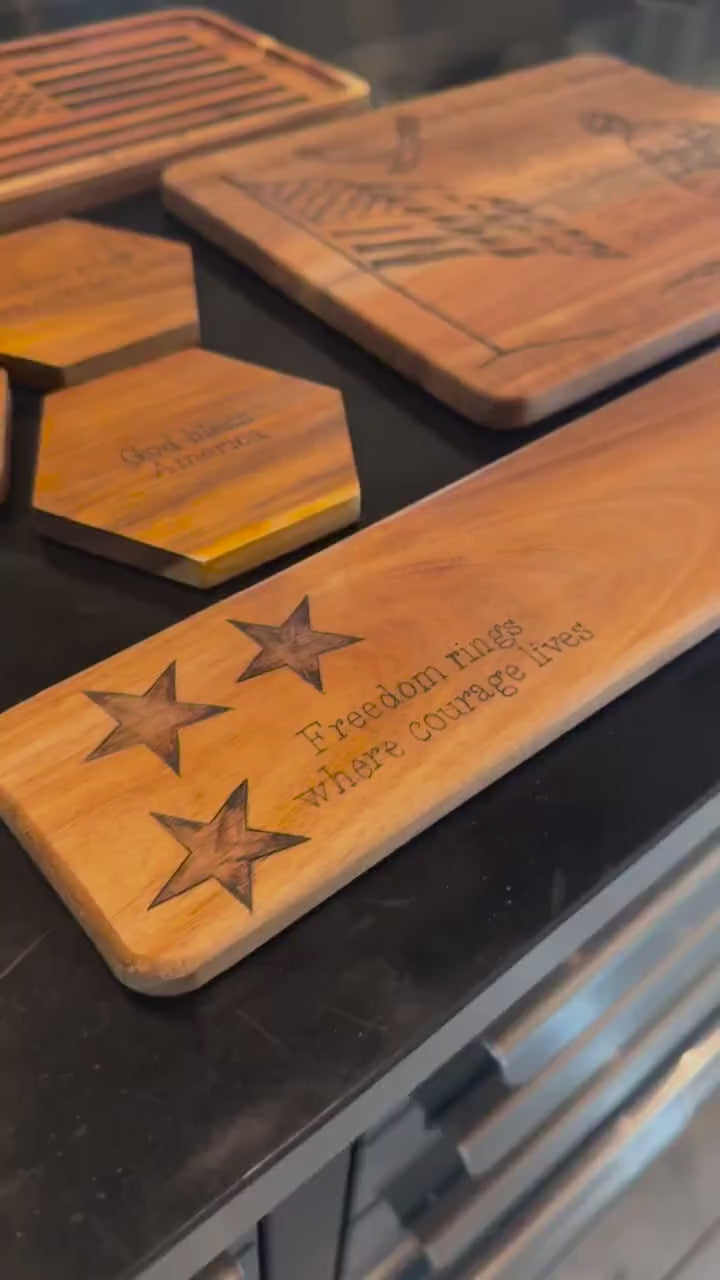 Hand Burned Wood Freedom Board: Patriotic Charcuterie Decor