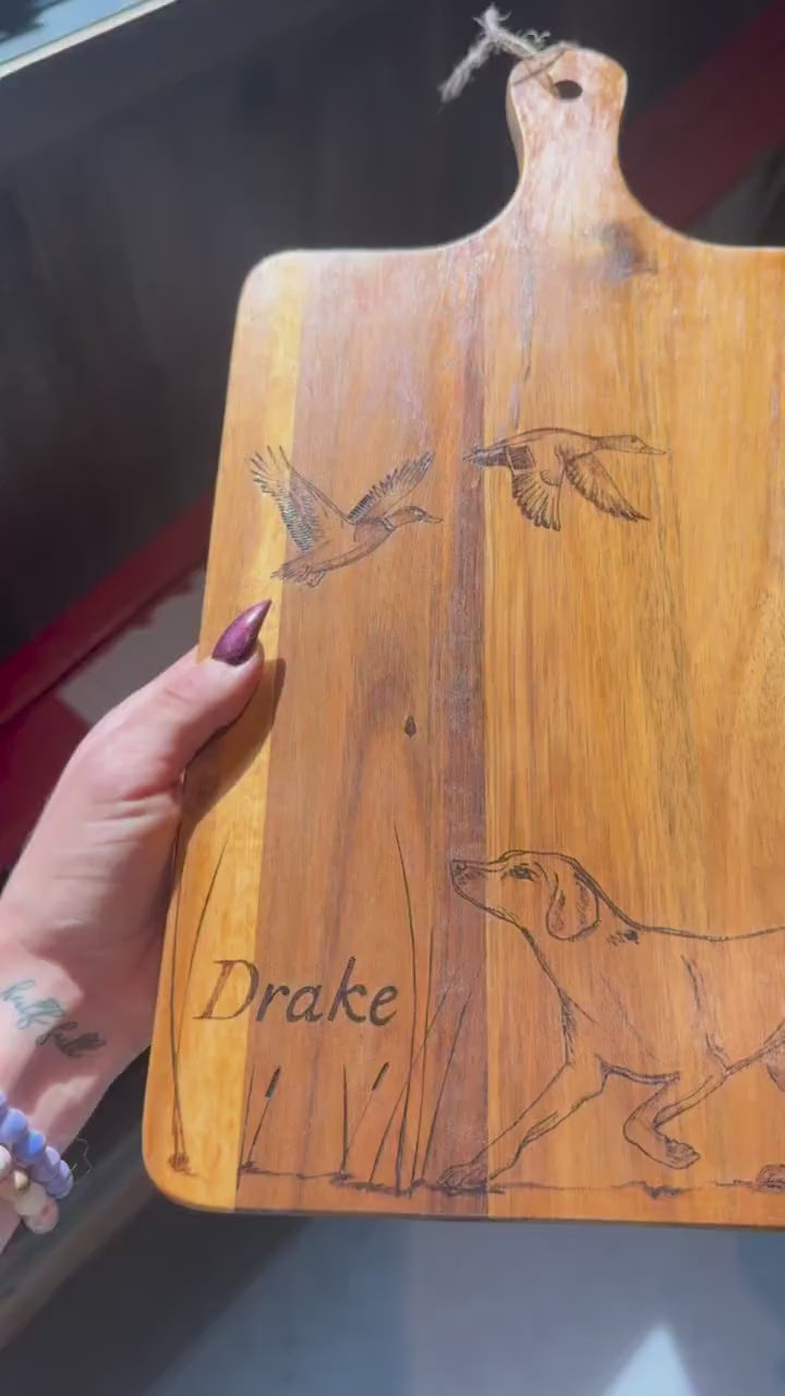 Custom bird hunting dog cutting board