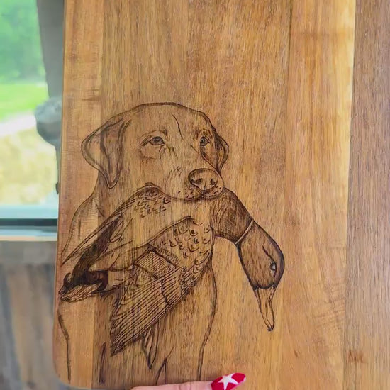 Duck dog wood burned board