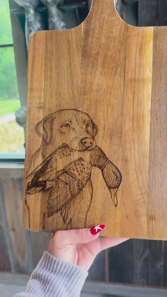 Duck dog wood burned board