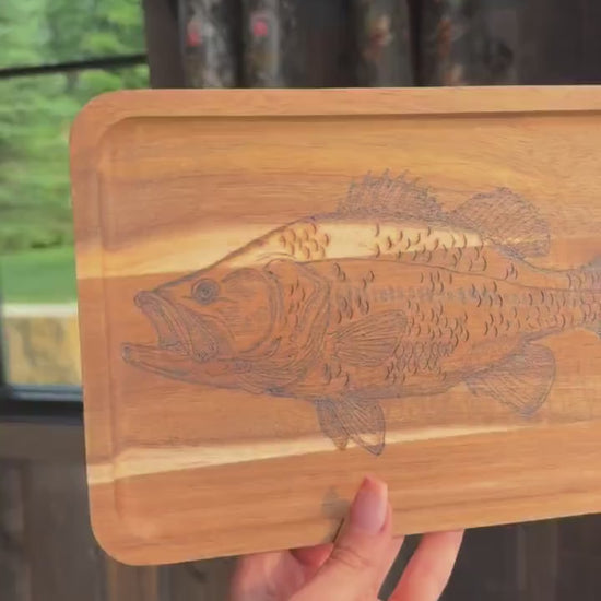 Bass decorative wood tray, wood burned gift