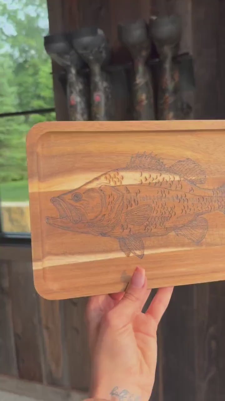 Bass decorative wood tray, wood burned gift