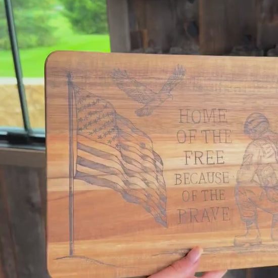 Engraved Patriotic Cutting Board: American Soldier & Eagle - Home of the Free