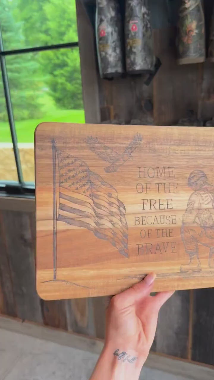 Engraved Patriotic Cutting Board: American Soldier & Eagle - Home of the Free